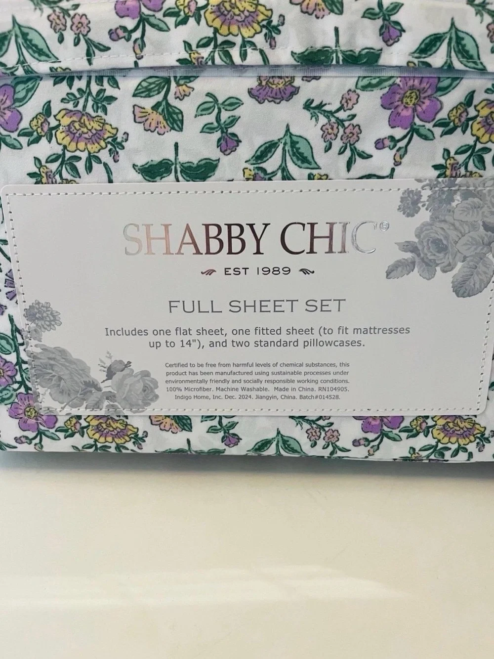 Shabby Chic Full Size Mountain Floral Sheet Set Purple Pink Yellow Flowers